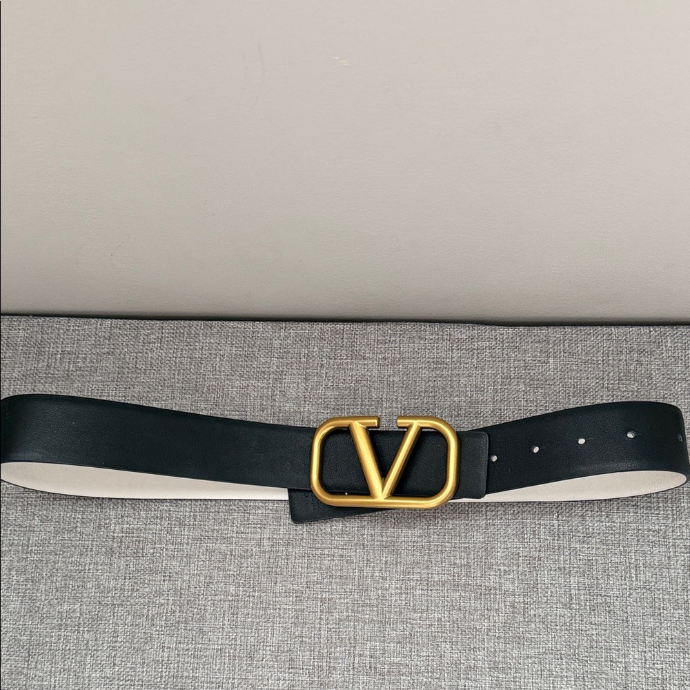 Valentino Reversible Black and white Belt with Gold Buckle
